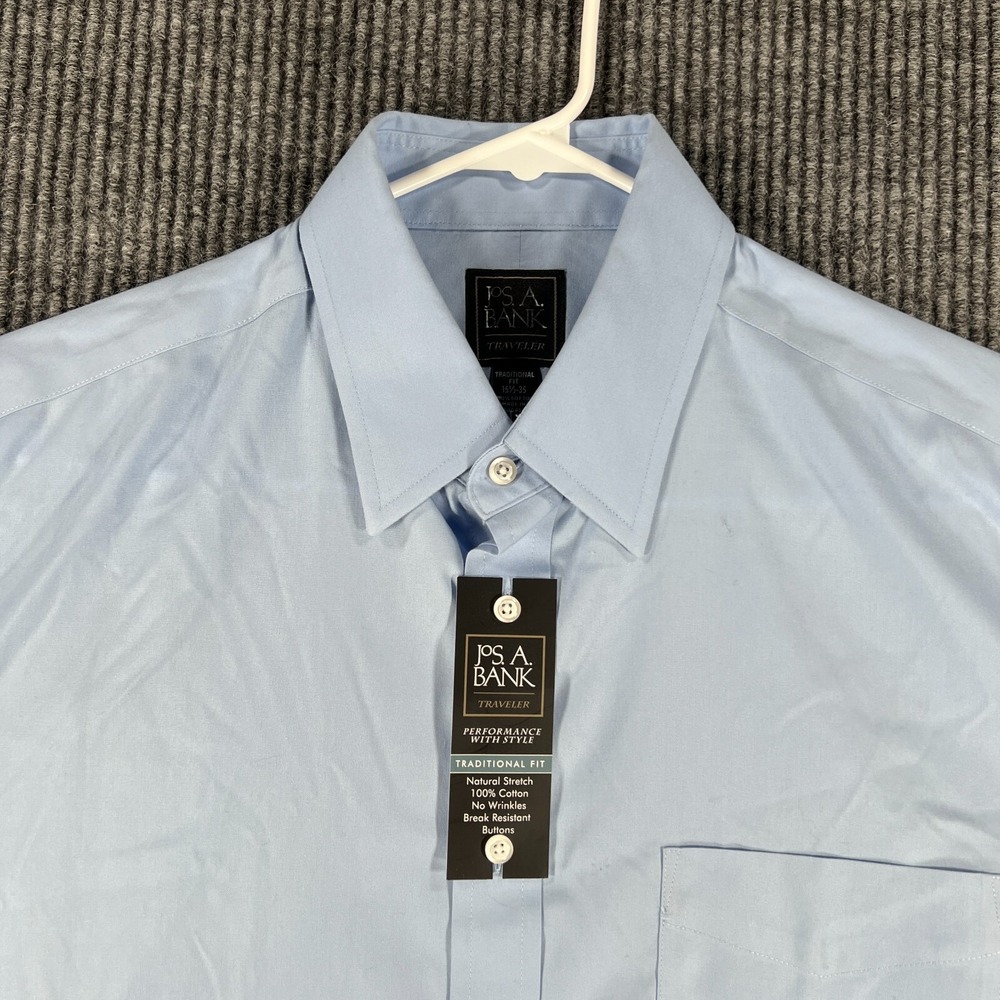 Jos. A. Bank Shirt Mens 15.5 35 Blue Long Sleeve Button Up Traveler New